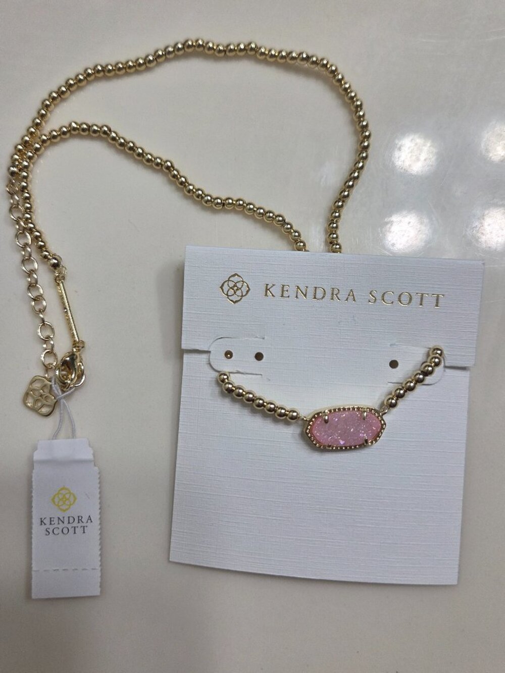 Kendra Scott Elisa Ball Chain Necklace – Pink Drusy – NWT